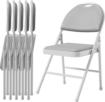 Set van 6 Luxe Klapstoelen - Ergonomische Eetkamerstoel met Hoge Rugleuning - PU Leer & Metalen Frame - Ruimtebesparend - Grijs