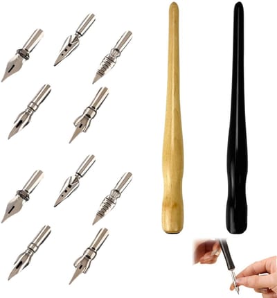 Dailygoods- Kalligrafiepen set 13-delig - Houten manga penhouders - Duurzame penpunten - Roestvrijstalen punt - Creatieve tekenset - Geschikt voor hobbyisten - Schrijfset