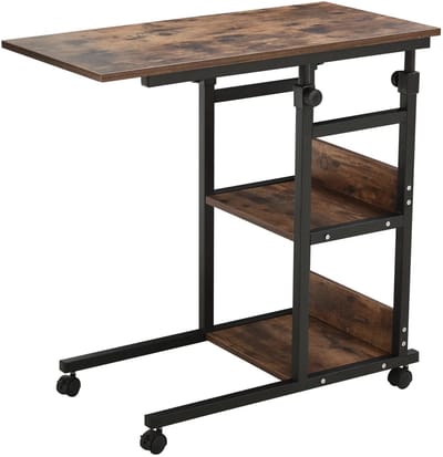 Laptoptafel op Wielen - Bedtafeltje - Bijzettafel - Rustiek bruin