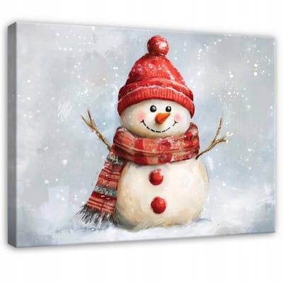 WALLARENA - Schilderij op canvas - 100x70 cm - winterse sneeuwman op het schilderij - Geschikt voor slaapkamer en woonkamer