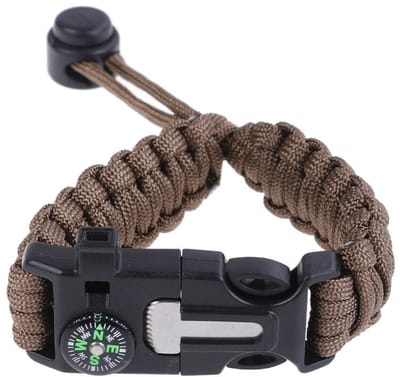 Survival armband - Paracord - 4-in-1 - Vuurstarter, kompas, zaagje en fluitje - Noodarmband - Outdoor - Kamperen - Veiligheid - Noodsituatie - Vuur maken - Bruin - Jonyx