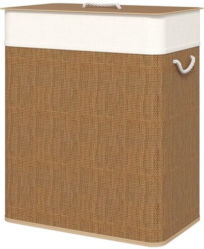Merax Bamboe Wasmand Met Deksel 100L – Wasbox Met Uitneembare Waszak – Wasmand Met Handgrepen – Wasgoedmand Voor Badkamer/Slaapkamer – Bruin – 52 X 32 X 63 Cm