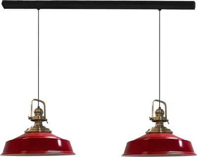 Bamyum Asletl Hanglamp Eettafel Lamp 2 Vlam Rood Ø40 cm Vintage Eettafel Lamp, Lampenkap Hanglamp
