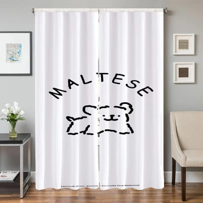 Huisinterieur Keukengordijnen voor Woonkamer 2 Stuks Verduisterende Gordijnen Deurgordijn Maltese Hond Slaapkamer Decoratie Scheidingswand W50xH70cmx2pcs-CL white