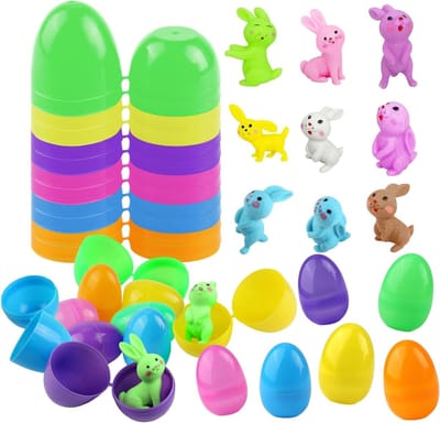 24 pieces of plastic Easter eggs and 24 pieces of Easter bunny surprise eggs Easter eggs for filling 4 x 6 cm plastic eggs colorful for filling sweets rabbits and children's gifts