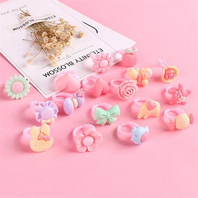 Kinderen Mode Snoepkleur Hars Ringen Schattig Cartoon Verstelbare Vingerring Sieraden Speelgoed 10Pcs white