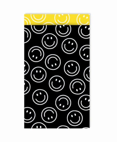 25x Cadeauzakje Smiley Zwart Geel 12x19cm