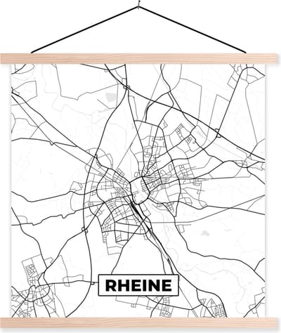 Posterhanger incl. Poster 40x40 cm - Schoolplaat - Rheine - Kaart - Stadskaart - Plattegrond - Textielposter - Blanke latten - Stadskaart