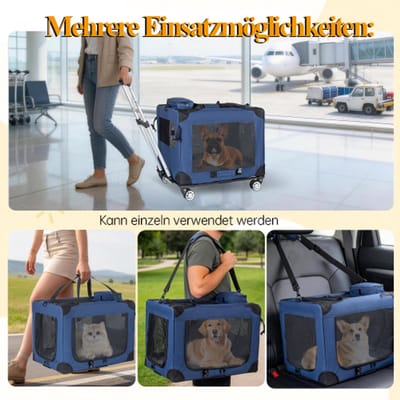 2-in-1 opvouwbare 60cm transportbox voor middelgrote tot grote honden - rolbaar met wielen - 3 deuren met netramen - opvouwbaar en draagbaar - geschikt voor thuis, buiten en reizen - perfect voor dagelijks gebruik