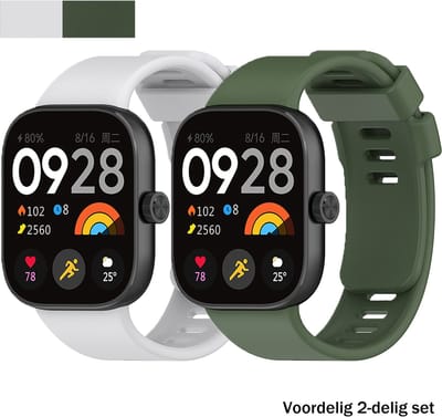 Stravo 2-Pack Smartwatch bandjes – Comfortabele Siliconen bandje met Druksluiting – Geschikt voor Redmi Watch 4 / 5 / 6, Xiaomi Smart band 8 Pro (Xiaomi Mi band 8 Pro) / Xiaomi Smart band 9 Pro (Xiaomi Mi band 9 Pro) – Groen + Grijs
