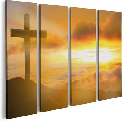 Artaza Canvas Schilderij Vierluik Kruis van Jezus Christus bij Zonsondergang - 80x60 - Foto Op Canvas - Canvas Print