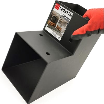 Houten paalhouder - Hoekverbinder metaal - Houtconstructies bouwen - Robuust 2 mm staal - 120 mm balken - Zwart
