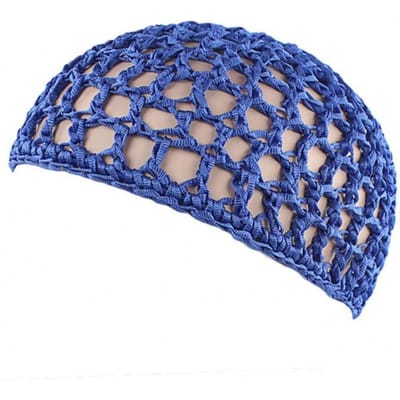 1 stuks Dames Stretch Ademend Mesh Haakwerk Haarnet Gebreide Hoofddoek Hoed Stijl Haarnet Wikkel Slaap Hoofddeksel Accessoire blue