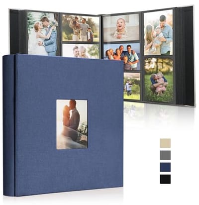 Fotoalbum 10x15 – Insteekalbum voor 1000 Foto’s – Linnen – Zuurvrije Pagina’s – Blauw met Fotovenster