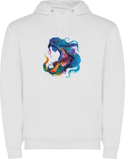 Witte unisex hoodie met “ Kleurrijke Sterrenbeeld Waterman – Astrologie – Horoscoop – Zodiac Signs “ Print Full Color Color merk Roly maat S