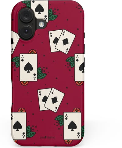 Casetastic hoesje geschikt voor Apple iPhone 16 - MagSafe - Dubbellaagse bescherming - Casino Aas - Fashion Case - Bordeaux Lichtgrijs Crème Zwart