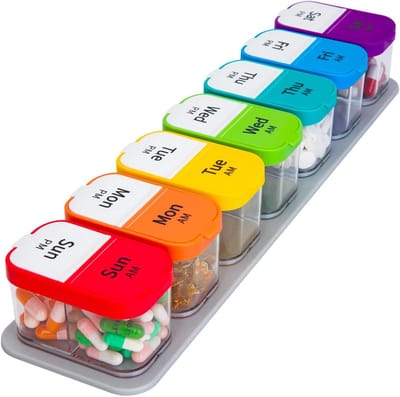 VHV - Pillendoos - XXL weekbox voor ochtend en avond - 7 dagen organizer met uitneembare dagdoos en 2 vakken - Voor medicijnen, vitamines en reizen - Extra groot