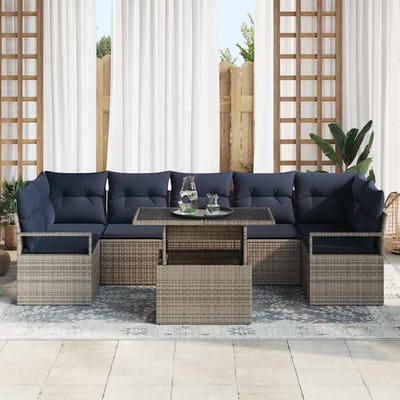 vidaXL - Tuinbank - Set - 8 - st - 7-Aantal - zitplaatsen - Grijs - en - Marineblauw