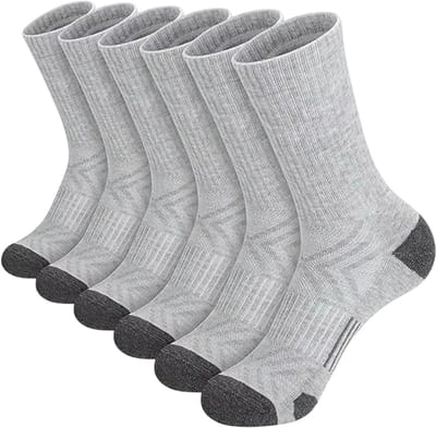 6 Paar Unisex Crew Sokken – Effen, Comfortabel, Ademend, Thermisch en Warme Katoenen Sokken voor Winter & Herfst-Grijs