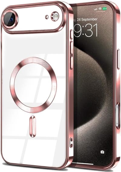 Telefoonhoesje Geschikt voor iPhone 17 Air – Siliconen Hoes met Chroom – Compatibel met MagSafe – Geïntegreerde Camerabescherming – Rosé Goud – FuturiQ