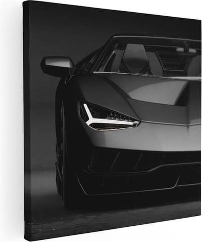 Artaza Canvas Schilderij Auto - 80x80 cm - Wanddecoratie Sportauto - Muurdecoratie Mancave - Kamer Accessoires Zwart-Wit