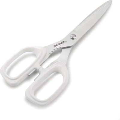 Ciseaux de cuisine Arcos 185324 en acier inoxydable NITRUM et manche en polypropylène blanc de 200 mm sous blister.