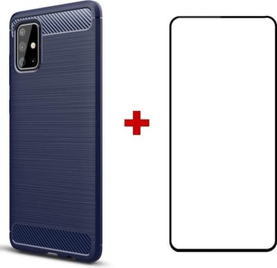 Silicone gel blauw hoesje Telefoonhoesje geschikt voor Samsung Galaxy A71 met full cover glas screenprotector