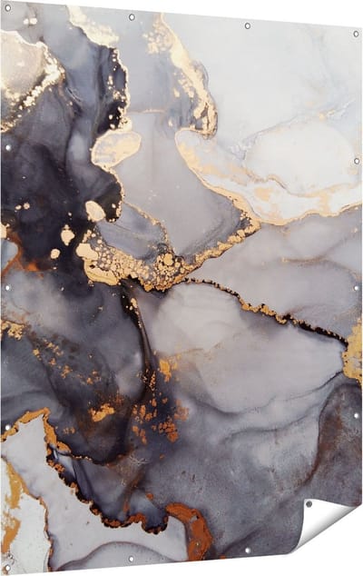 Gards Tuinposter Abstracte Kunst - Grijze Marmer met Goud - 120x160 cm - Tuindoek - Tuindecoratie - Wanddecoratie buiten - Tuinschilderij