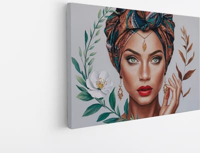 Saammp Canvas Schilderij - Vrouw Tussen De Bloemen En Planten - abstract - 30x20 - Foto op canvas - Wanddecoratie - Muurdecoratie Woonkamer - Slaapkamer decoratie - Canvas Print