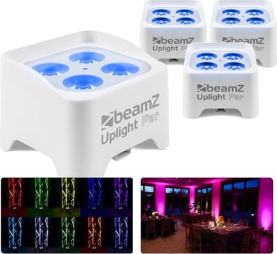 Set van 4 BeamZ BBP90W Uplights - PAR spot op accu met 4x 4W LED's - Wit