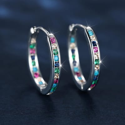 Regenboog Zirkoon Hoop Oorbellen Multicolor Strass Ronde Oorbellen Voor Vrouwen Champagne Goud Kleur Bruiloft Sieraden Accessoire gray
