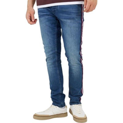 Brave Soul Herenjeans met contrasterende strepen en afwerkband (Lichtblauw)