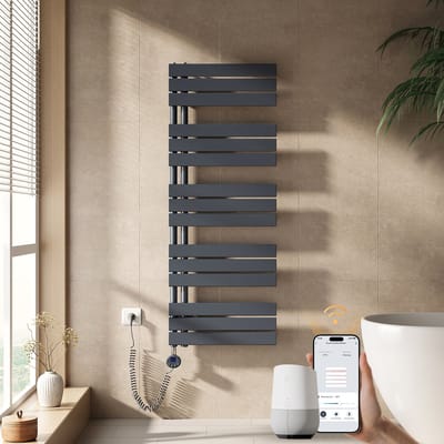 EMKE Elektrische Handdoekradiator - Slimme Bediening - APP Week Timer - 132x50cm - 800W - Mat Antraciet