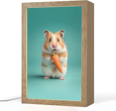 Nachtlampje 20x30 cm - Kinder lampje - Hamster - Wortel - Blauw - Tafellamp kinderkamer - Slaapkamer lamp - Bedlamp kinderen - Kinderlampje stopcontact - Wandlamp babykamer - Nachtlampjes