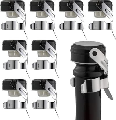 Champagne & wijnstop roestvrij staal met siliconen van voedselkwaliteit, lekvrij en zeepbel die spaarder houdt wijn & champagne vers, geschikt voor alle standaardformaat wijn & sprankelend (8 stuks zilver)