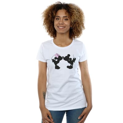 Disney Dames/Dames Mickey Minnie Kiss Silhouet Katoenen T-Shirt (Wit)