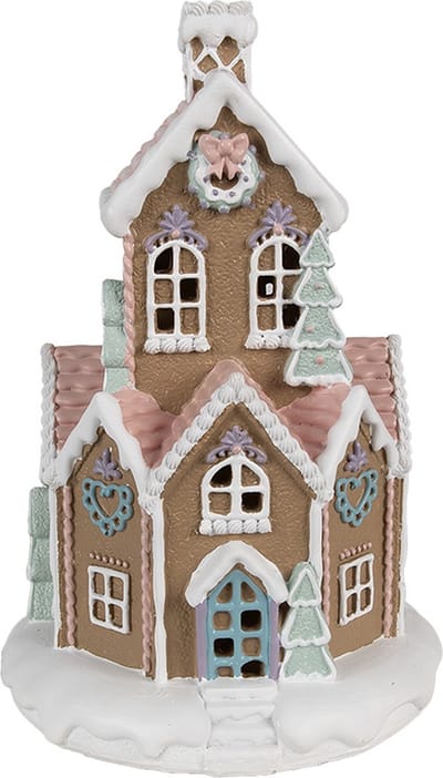 Clayre & Eef Gingerbread house met LED 22 cm Bruin Polyresin