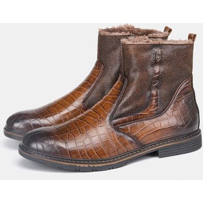 Winter Nieuwe Heren Laarzen Retro Rits Pluche Warm Hoge Schoenen EUR43 roodbruin