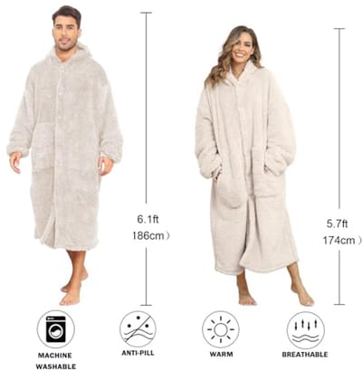 Draagbare pluche hoodiedeken voor dames en heren - superwarm en knus met capuchon