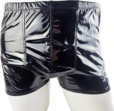 BamBella ® - Boxer short Maat S/M Datex Zwart (Latex en stof SM kleding BDSM erotische heren kleding ondergoed lingerie onderbroek zwart