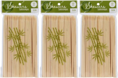 Excellent Houseware BBQ Sate/spiesjes prikkers - 300x - bamboe hout - 15 cm - spiezen - satestokjes