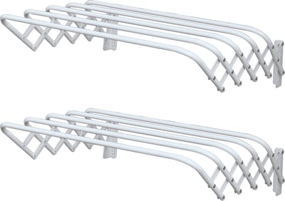 MSV Uitschuifbaar wasgoedrekje/droogrek - 2x - 4 meter waslijn - Ophangbaar aan muur - wit - 80 cm - metaal