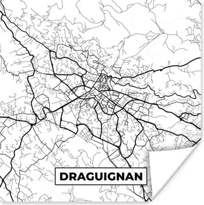 Poster Stadskaart - Plattegrond - Kaart - Frankrijk - Draguignan - Zwart wit - 100x100 cm XXL