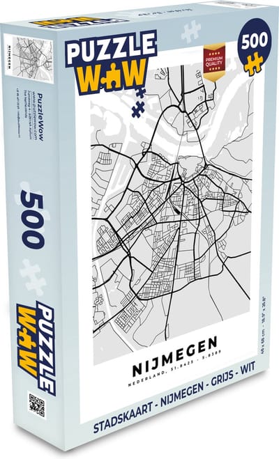 Puzzel Stadskaart - Nijmegen - Grijs - Wit - Legpuzzel - Puzzel 500 stukjes - Plattegrond
