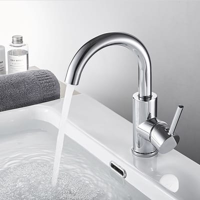 Auralum max Wastafelkraan Zilver - Badkamerkraan Chroom - 360° Draaibare - Badkamer Kraan - RVS - Warm en Koud - Waterbesparend