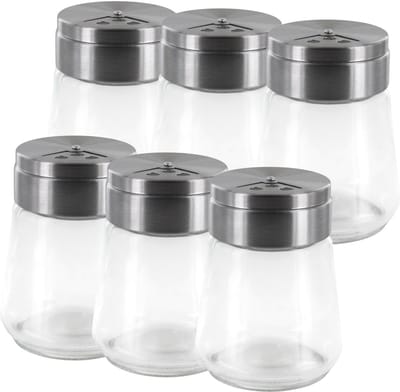 Home Deco Factory kruidenpotjes - 6x - glas - 80 ml - transparant - met strooier