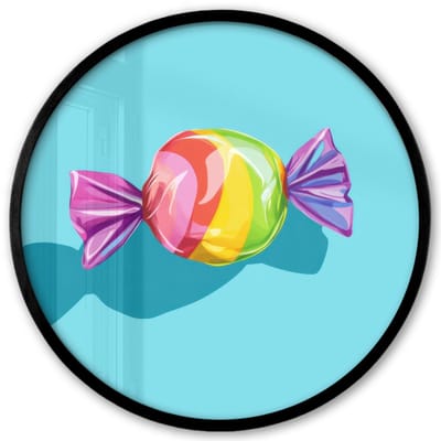 Poster in lijst Rond - Fotolijst 40x40 cm - Posters - Blauw - Snoep - Regenboog - Ronde posterlijst zwart - Decoratie - Wanddecoratie woonkamer - Muurdecoratie slaapkamer