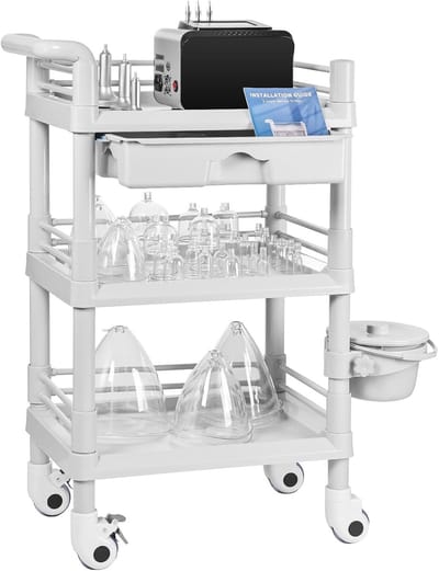 Multifunctionele 3-laagse Trolleywagen met Emmer en Grote Lade voor Salon, Spa en Kantoor, 360° Draaibare Stille Wielen