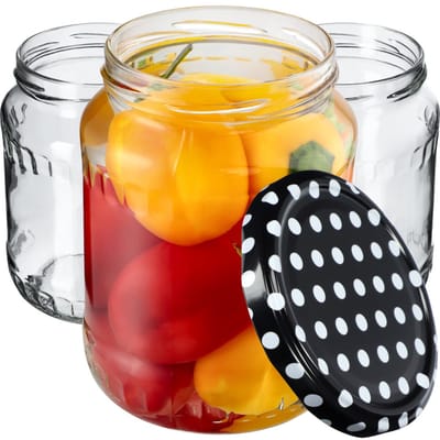 KADAX Inmaakpotten, jampotten, 720 ml, inmaakpotten met schroefdeksel, potten met schroefsluiting, voorraadpotten om in te doen, zwart gestippeld / 8 stuks