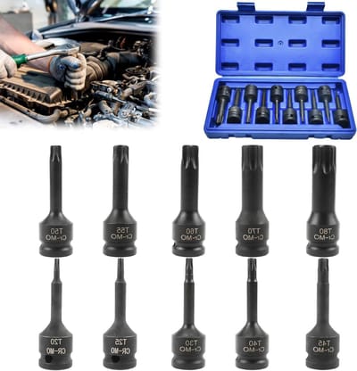 10-delige Torx Bit Socket Set T20-T80 voor Slagsleutel en Koppelmoersleutel met Opbergdoos en Duurzaam Materiaal
